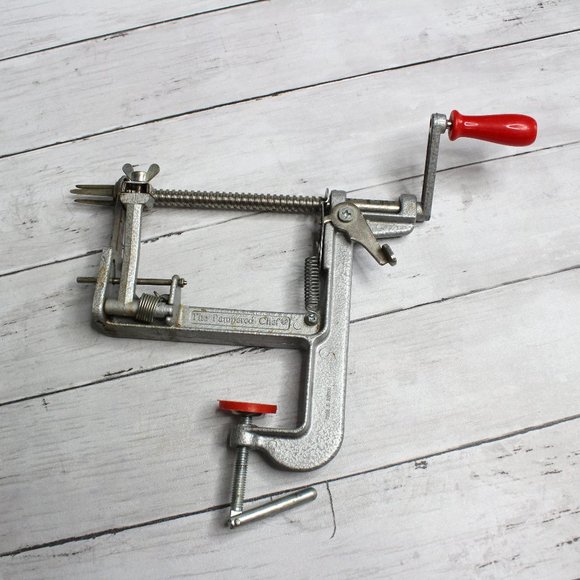 Pampered Chef Apple Peeler Corer Slicer Metal Crank Red Handle - Picture 1 of 4